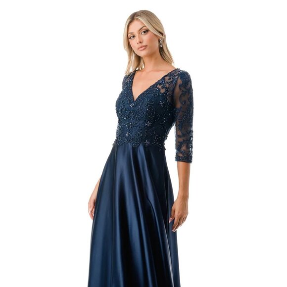 New A-Line MOB Rhinestones Embellished Maxi Gown w/ Sheer 3/4 Sleeves TC M2734F - Picture 3 of 8